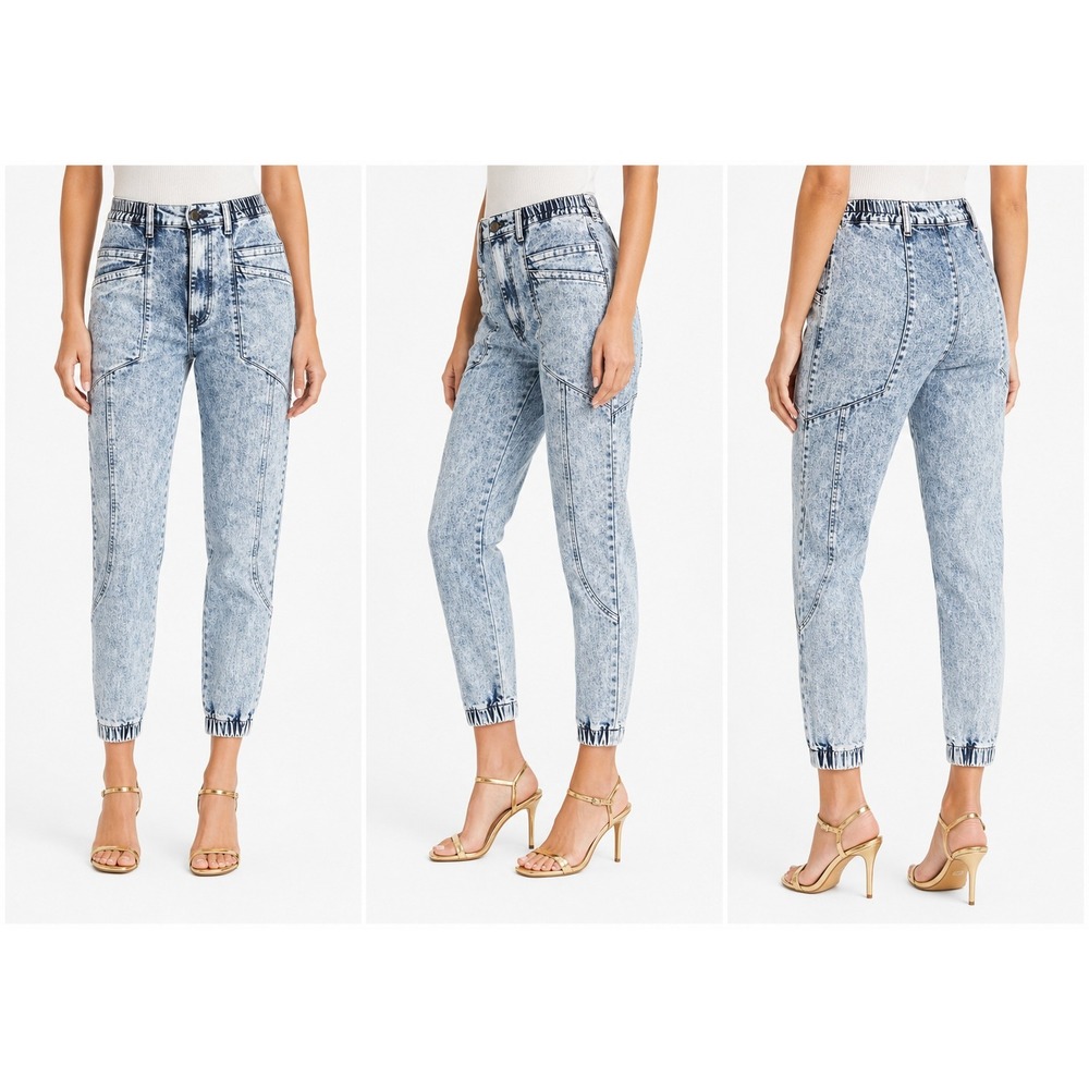 Retrofete Myla Pant Women 27 Blue Acid Wash High Rise Jogger Retro Utility Chic